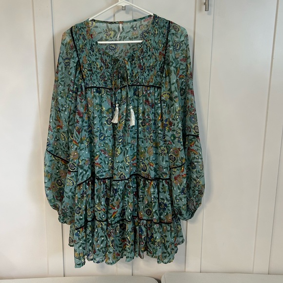 Free People metallic floral balloon sleeve dress - Picture 3 of 12